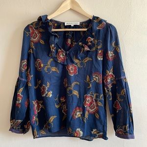 Madewell x Warm Navy Floral Vneck Button Blouse